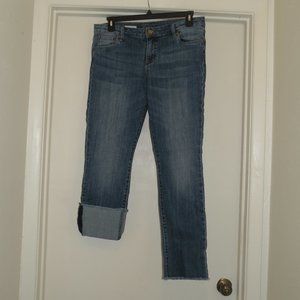 Kut from the Kloth Cameron Straight Leg Cuffed Jeans Sz 12 Medium Wash